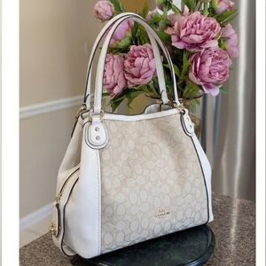 Coach Edie 31 Shoulder Bag Light Knaki Jaquard  And Chalk Leather